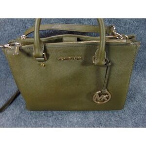 Michael Kors Sutton Purse Olive Green Saffiano Leather Satchel Handbag FLAWS